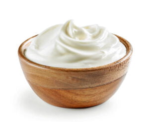 homemade yogurt in a small bowl. a good herbs of constipation