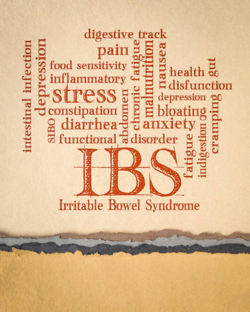 IBS - Irritable Bowel Syndrome word cloud on art paper, digestive track and gut health concept