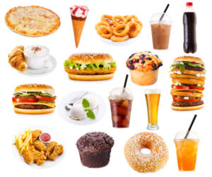 set of fast food products isolated on white background